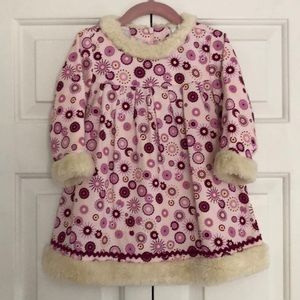 Corduroy winter snowflake dress with fur trim